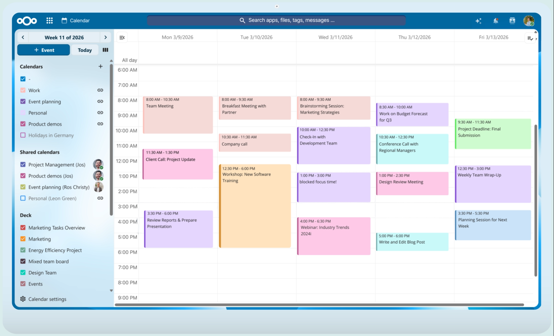 Nextcloud Groupware interface